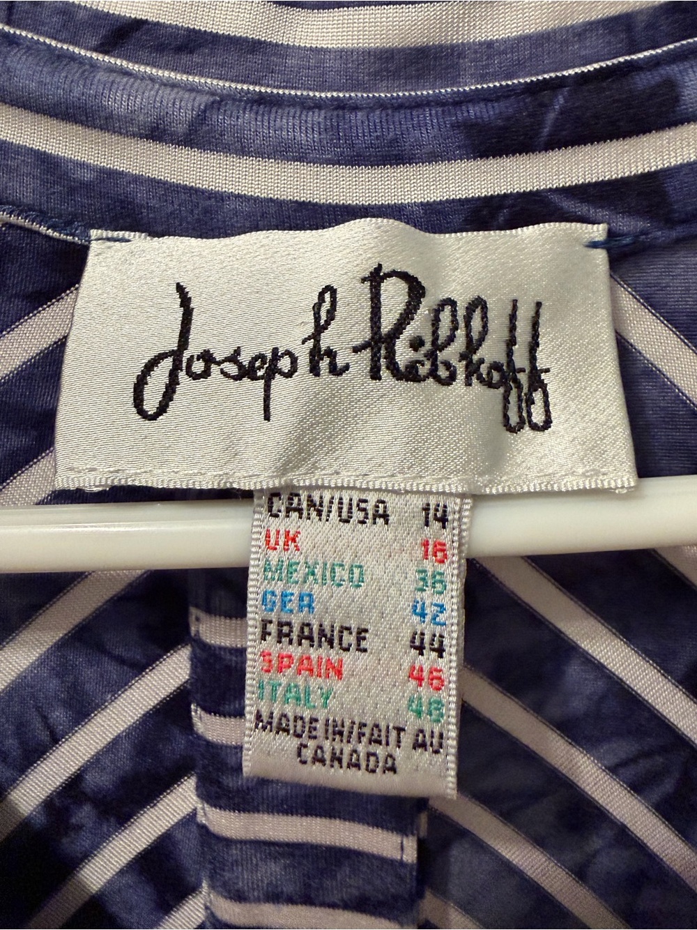 Joseph Ribkoff Blue White Diagonal Stripe Button Front Tunic Size 14 - Picture 2 of 11